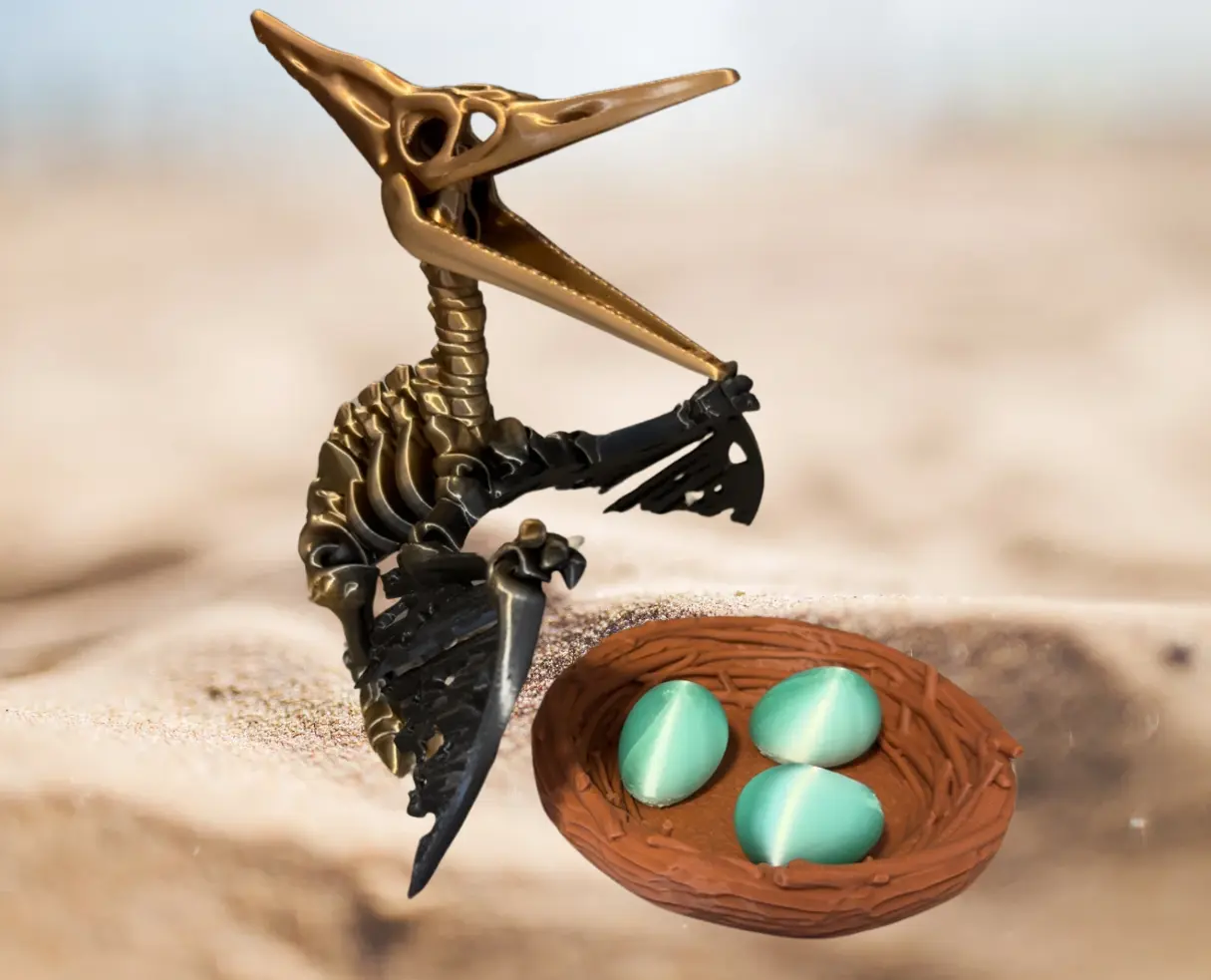 Skeleton Pteranodon with nest & eggs