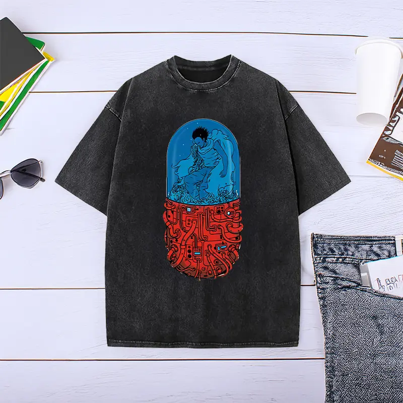 Men's Retro 80s Akira Anime Graphic Cotton Oversize Streetwear Short-Sleeve Tee, Casual, Top, Classic
