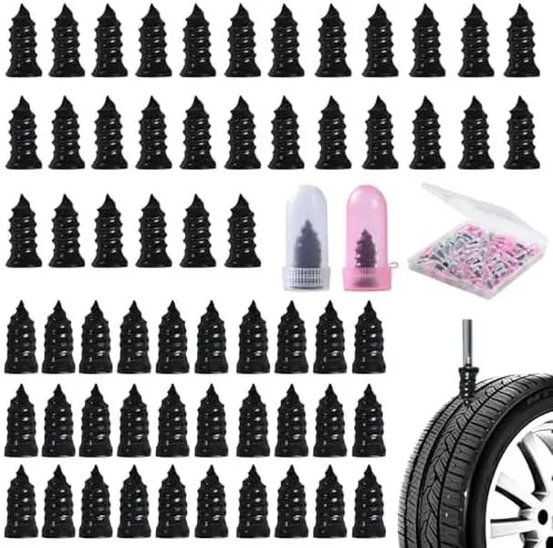 60 Pcs Tire Repair Screws, Tire Patch Kit, Screw in Tire Plugs,Quick Tool Tire Plugs, Self-Service Tire Repair Rubber Nail Kit for Patching Punctures in Vacuum Tires of Cars, Motorcycles (60)