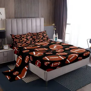 Feelyou Microfiber Bedding Set, Football Rugby Sports Theme Soft Breathable Linens for Boys, Includes Flat Sheet, Fitted Sheet and Pillowcase, Soft Breathable Sheet