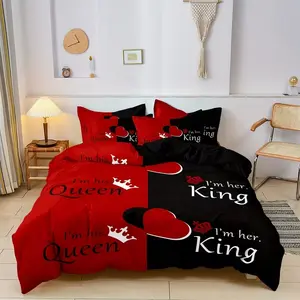 Deep and Bedding Set, Duvet Cover Sets, King Size and California King, Down Comforter and Pillowcases with English Letters, Home Textiles