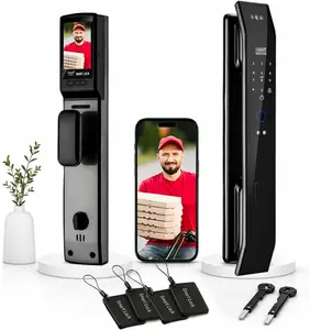 Smart Door Lock with 3D Face Recognition & Camera, Intercom, Video Doorbell, Fingerprint Keyless Entry, Password, IC Card, Key, Alexa Compatible via Tuya App Control, Smart Home Front Door Security