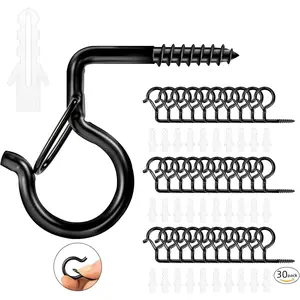 30 Pack Q Hanger Hooks with Safety Buckle, Windproof Screw Hooks for  Outdoor String Lights, Ceiling Hooks for , Christmas Lights & Patio Lights, Cups, 2.2 in