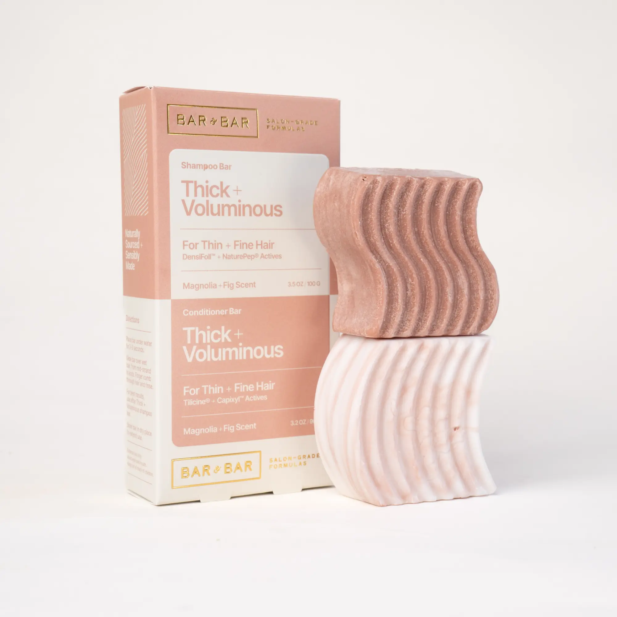 Bar & Bar Shampoo and Conditioner Bar Set – Thick + Voluminous – Volumizing Solid Hair Care Duo – Thin & Fine Hair – Body & Lift – Magnolia & Fig