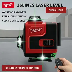 Milwaukee 16-Line Green Self Leveling Laser Level, Horizontal & Vertical Cross Projection, Rechargeable Battery, Portable Laser Measuring Tool with Tool Box Handle for Precise Construction Use outdoorfun, Portable Laser Level