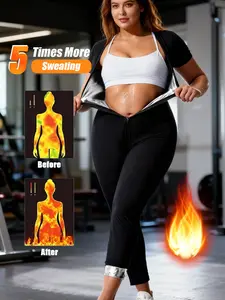 Plus Size Sweat Suit, Zipper Waist Trainer Jumpsuit, Sauna Wear, Slim-Fitting Sporty Jumpsuit, Tummy Control Jumpsuit, Essential for Running and Fitness