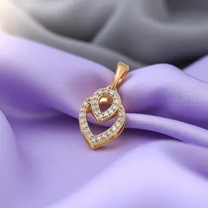 18K Gold Plated Interlocking Hearts Pendant with Pave Crystals