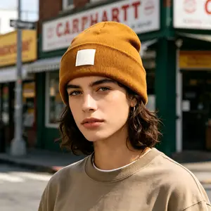 Unisex Classic Khaki Knit Beanie  Trendy Street Style, Commuting Accessory
