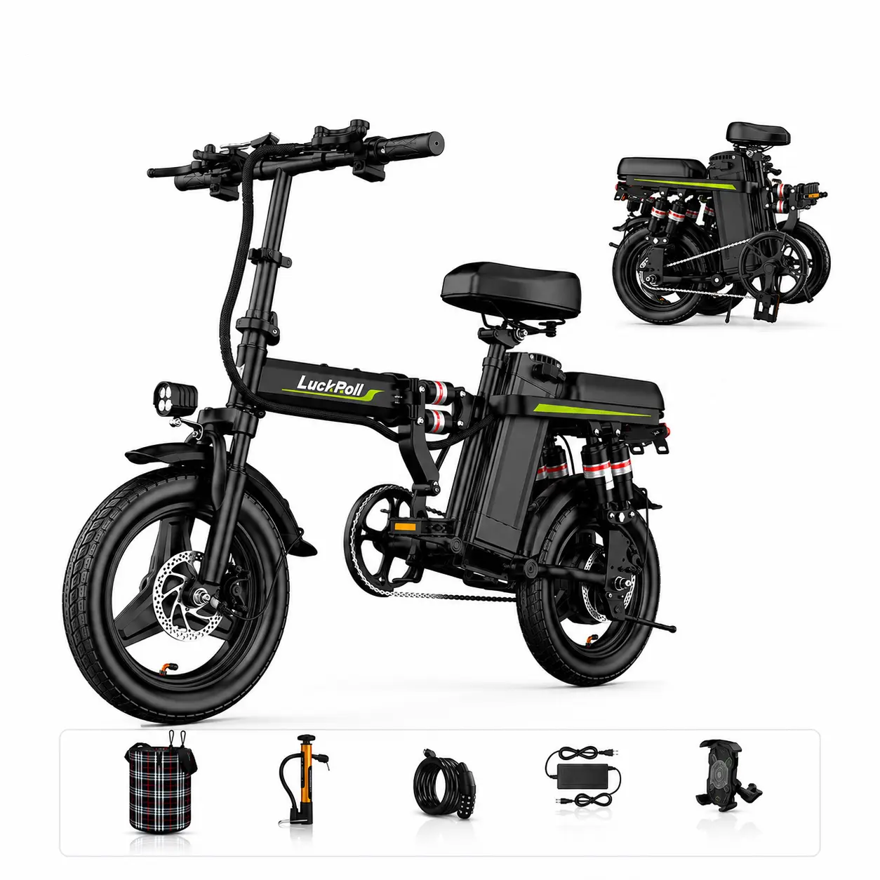Adult Foldable Electric Bike - 2000W/1000W Peak Power Ebike, 40/28 MPH, 52V 25Ah/48V 13Ah Battery, 50-80 Mi Range, Dual Disc Brakes, UL2849 Certified