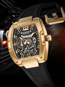 Mark Fairwahle Men's Bucket Shape Mechanical Watch, Night Light Dual Face Hollow Design, Multi-Functional Flywheel, Fw-6850