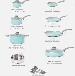 Mueller 16-Piece Non-Stick Stone Cookware Set, Turqu