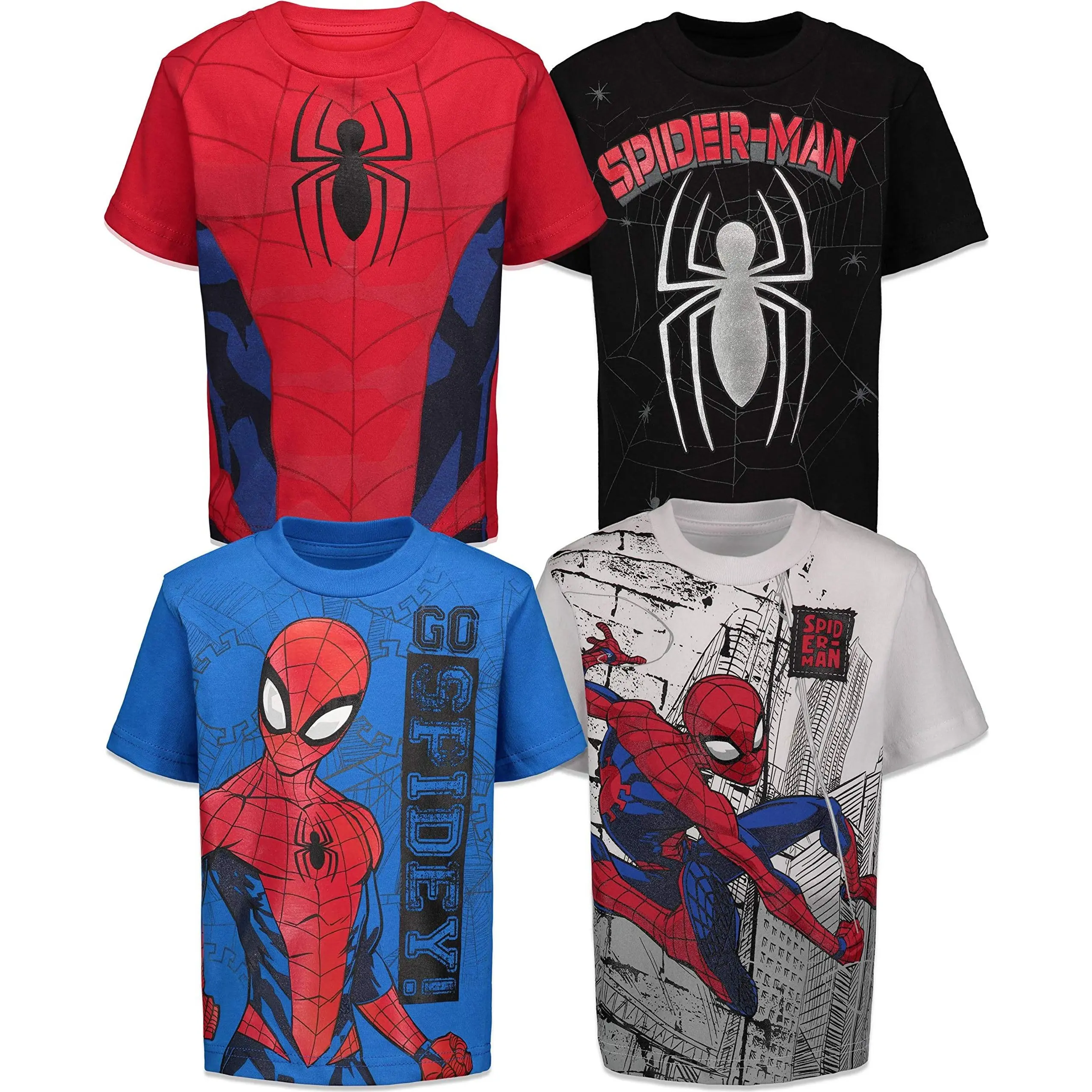 Marvel Boys' 4-Pack Spider-Man Graphic T-Shirts, Casual Round Neck Short Sleeve Tees in 100% Cotton, Superhero Theme for Toddlers to Big Kids, Casual Tee