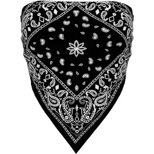 Women's  Paisley Print/Solid Bandana Tube Crop Top Shirt- Made in USA Womenswear Animal Teal Bandeau Casual Fitted Sleeveless