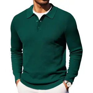 Men's Knit Polo Long Sleeve Sweaters Collared Sweater Casual Dress Pullover Fashion Golf
