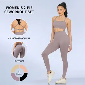 SHAFITS Women's 2-Piece Seamless Workout Set | Crisscross Back Sports Bra & High-Waisted Leggings | Butter Soft Fabric, Tummy Control & Butt Lifting | Breathable Activewear for Gym, Yoga, Cardio and Daily Wear sportswear