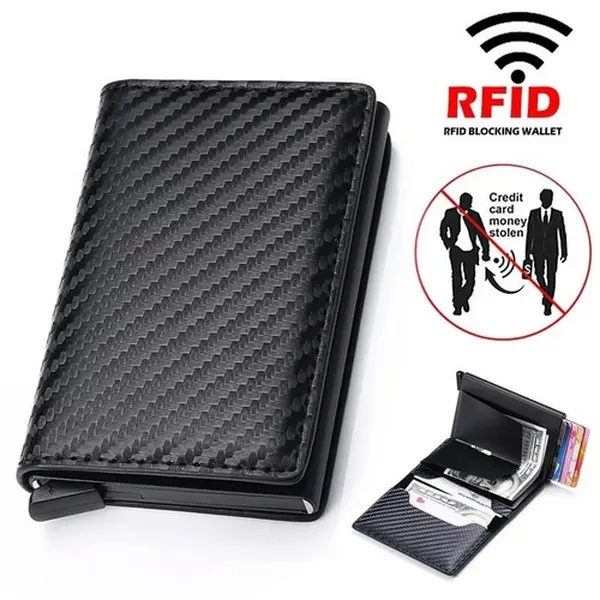 Men's Ultra-Slim Carbon Fiber RFID Wallet – Aluminum Alloy Card Holder with Automatic Pop-Up Mechanism (Fits cards up to 2.12" x 3.37") – Father's Day Gift