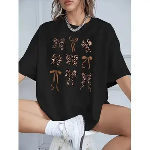 Women's 100%25 Cotton Graphic T-Shirt with Leopard Print Casual Loose Fit Short Sleeve Crew Neck Soft Breathable Material Fashion Daily Wear Summer Top Plus Black Floral Light Womenswear Crewneck Floral shirts women Halloween T-Shirt Unisex Hat Men's 3D