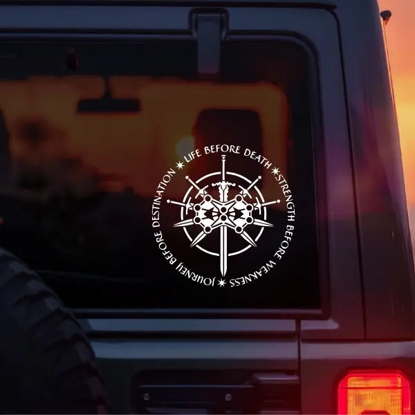 Stormlight Archive Inspired Vinyl Decal – Knights Radiant Sword Sigil with First Ideal Quote – “Life Before Death, Strength Before Weakness, Journey Before Destination” – Epic Fantasy Bookish Car Laptop Sticker