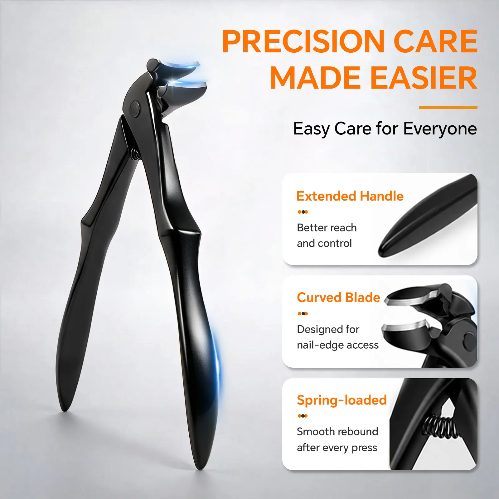 Zivoy Ergonomic Design Long Handle Angled Stainless Steel Toenail Clippers - Nail Care Pedicure Tool for Seniors, Anti-Splash, Metal File, Precision and Safety for Thick/Hard Nails, Modern Hand & Foot Care Tool