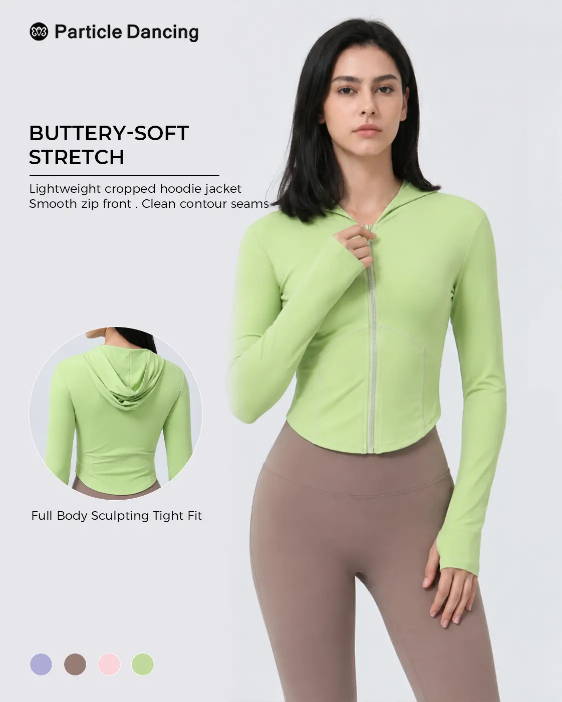 Women’s Cropped Hooded Zip Up Workout Jacket, Soft Stretch Long Sleeve Activewear Top with Thumb Holes, Clean Girl Pilates Layer for Studio-to-Street & Everyday Wear