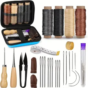[1set Leather Working Kit] Leather Sewing Kit - Large-Eye Stitching Needles, Waxed Thread, Leather Upholstery Repair Kit, Leather Working Tools and Supplies, Sewing Supplies Crafts