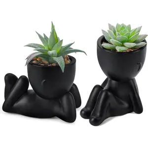 Set of 2   Artificial Succulent  for Office Desk Accessories Black Bathroom Home Room Aesthetic Decor Indoor