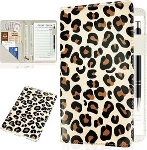 Leopard Server Book for Waitress Waiter Organizer With Zipper Pouch Guest Check Holder Money Pocket Restaurant Waitstaff
