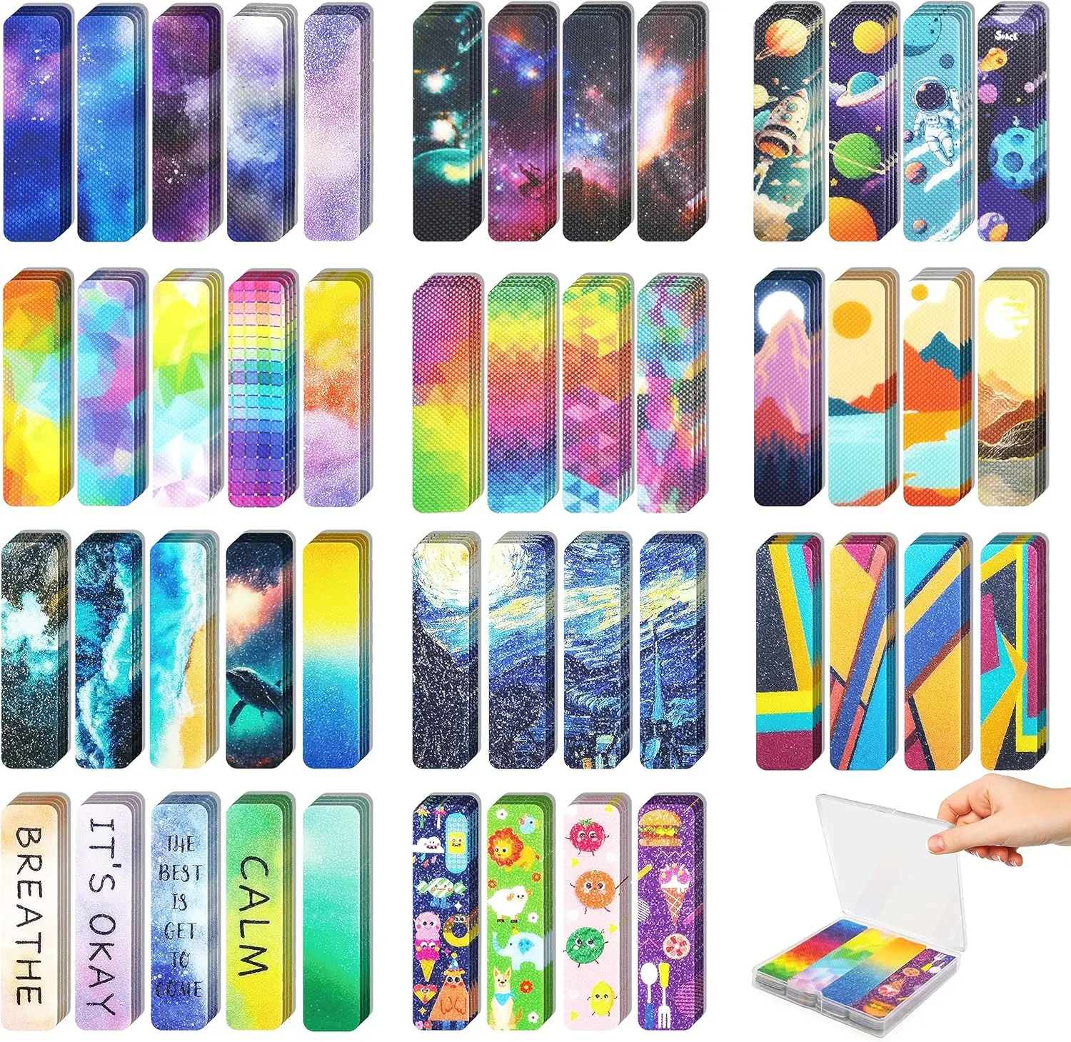 48 count  Sensory Stickers for   Items - Sensory Strips with Storage Box - 2 Textured Surface Fidget Strips for Office & Classroom Desk -  Adult & Teen