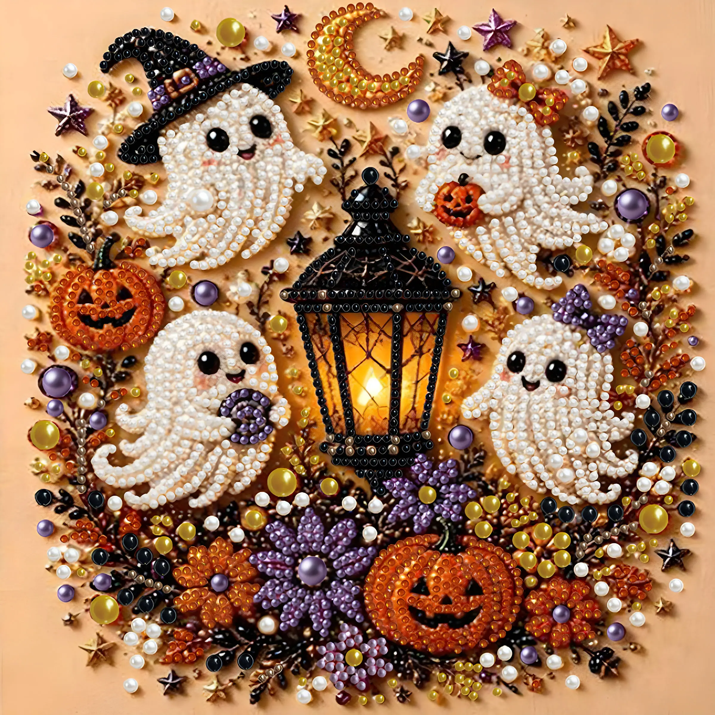 Halloween Ghost Diamond Painting Kit,Pearl Diamond Art Kits for Adults,Special Shaped Drills,Pumpkin DIY Craft Kit,Diamond Mosaic Kits,Beginner Diamond Paintings,Pearl Art Craft kits,12x12inch