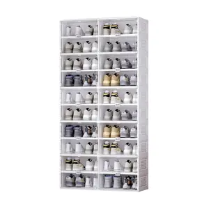 Portable Shoe Rack Organizer, Stackable Sneaker Organizer Cabinet with Magnetic Door, Folding Design, Clear Plastic Storage Container, 10 Tier 40 Pairs (Clear) - SC2-D10A(C)
