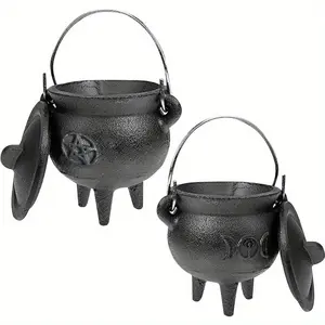 Cauldron Cast Iron Witchcraft Cast Cauldron With Lid And Carry Handle For Spells, Halloween Decoration Or Incense Burning Classic Useful Practical Supplies Metal Aroma Perfume Scented Freshener Fragrance Five Stars Aromatherapy Oils Aromatherapy Diffuser