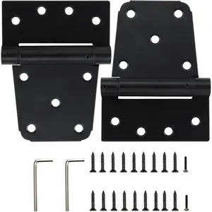 Self-Closing Spring Gate Hinge 3-1/2" Heavy Duty Automatic Steel T Hinges Black Finish with Screws 2-Pack for Wood Fence Gate Vinyl Shed Door