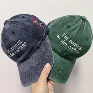 I'm coming to the cottage HR Embroidered Wash Hat - Dad Hat Design Embroidered Cap Merch - Casual Wear Washable Material Versatile for Everyday Use