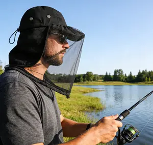 Outdoor Mosquito-Repellent Fishing Hat for Men with Face-Shield, Sun Protection, Breathable Mesh Mask, Night Fishing Insect Protection, Women’s Neck-Guard Sun Hat