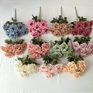 10 Bunches 7 Heads Vintage Oil Painting Dusty Silk Artificial Rose Bouquet, Real Touch Faux Fake Rose Stems Arrangement, Wedding Bridal Bouquet Table Centerpiece Birthday Party Home Farmhouse Vase Decorations