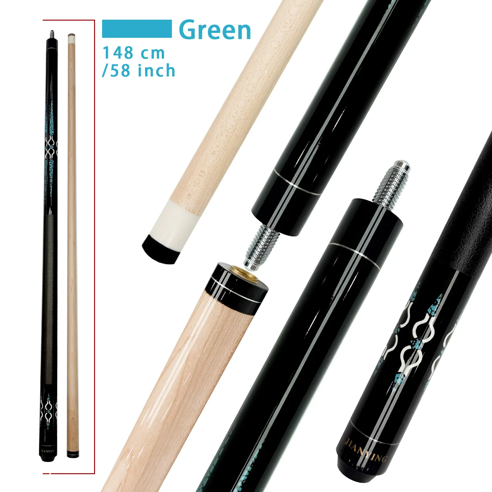 Premium Pool Cue 1/2 Split 13mm Tip 18-20oz Weight 58 inches Length ...