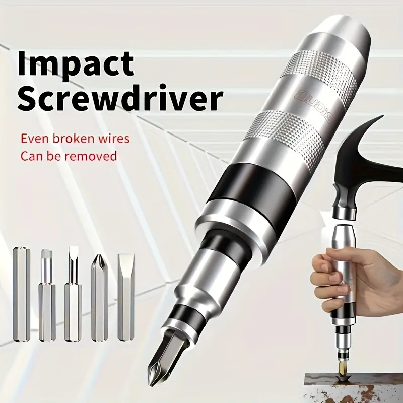 OUDISI qita11 Metal Impact Screwdriver Universal Set, Steel Manual Tool, Portable, Multiple Bits, Hardware Tool for Loosening Bolts, Removing Stubborn Fasteners, Loosen Bolts