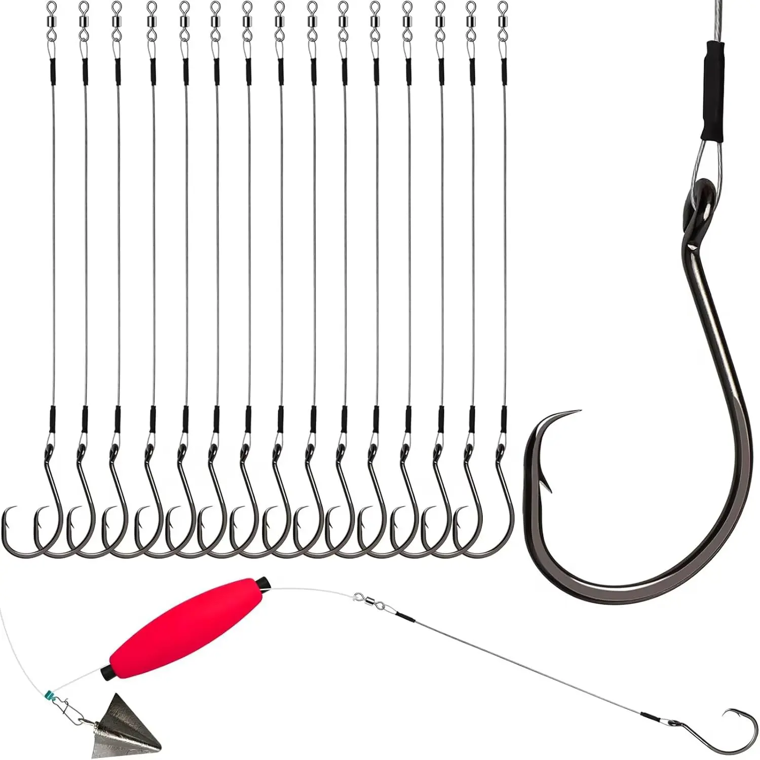 30 count/20PCS Circle Hooks Fishing Pre-Rigged Catfish Rig for Saltwater Freshwater Catfish Hooks with Wire Leader 2/0 4/0 6/0 8/0 10/0