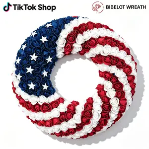 250th Anniversary Patriotic Wreath 18In Round Soft Foam Patriotic Roses Wreath 4th of July Memorial Day Decor Water Absorbent Handcrafted Artificial Flowers for Front Door Indoor Outdoor Home Decoration Room Decor Ornament summervibes