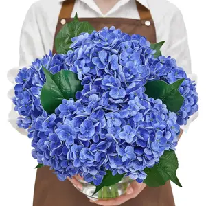 3D Real Touch Hydrangea Artificial, 21in Realistic Latex Fake Hydrangea for Wedding Party Office Home Decor(Sea Blue)