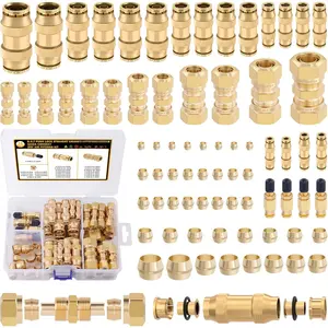 74 count Brass DOT Air Line Fittings Kit DOT Push Lock and Compression Air Fittings Pure Brass Quick Connect Straight Union 1/8" 5/32" 1/4" 3/8" 1/2" 5/8" 3/4" Air Hose Fittings Assortment
