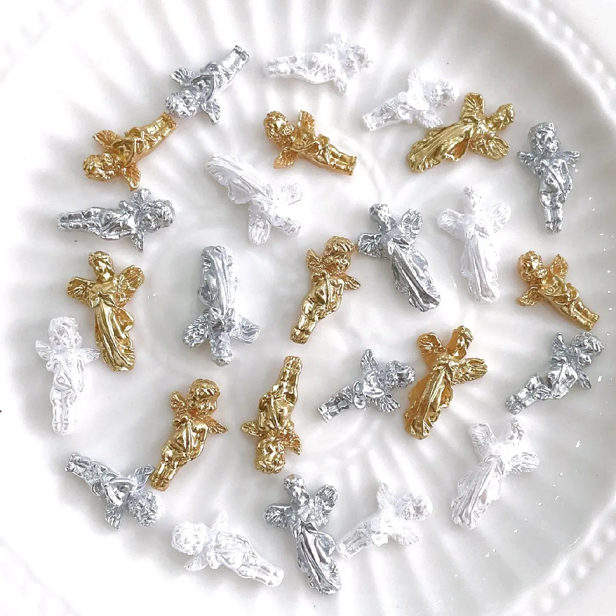 3D Embossed Baroque Angelsy Nail Charms for DIY Nail Art and More woman halloween handmade armor Christmas Nails Mini Cartoon Removable Kawaii Flatback custom hand White