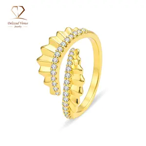 Delzzad 0.3ct The Aurora Arc Ring Radiant Embrace Ring Fan Bypass Ring Open Band VVS Synthetic Moissanite Ring Jewelry Copper Band Perfect Birthday Engagement Wedding Anniversary Christmas Valentine's Day Mother's Day Gift