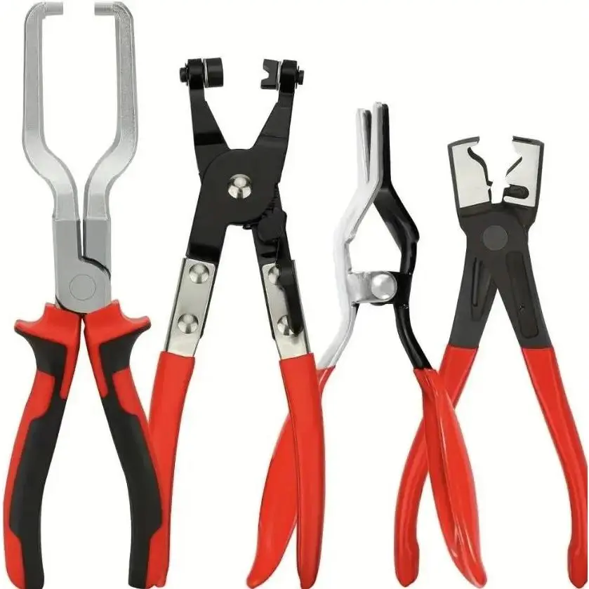 4PCS Professional Hose Clamp Hand Tool Kit – Multipurpose Plier Set with Fuel Line Pliers, Disconnect Repair Tools for Automotive Maintenance, Hand Tools