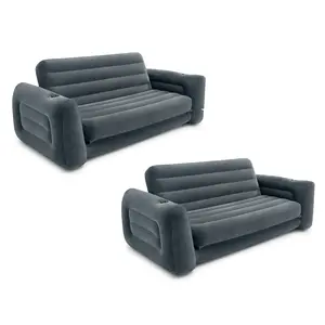 Intex Inflatable Pull-Out Sofa Bed Sleep Away Futon Couch, Queen, Gray (2 Pack) Intex Inflatable Pull-Out Sofa Bed Sleep Away Futon Couch, Queen, Gray (2 Pack)