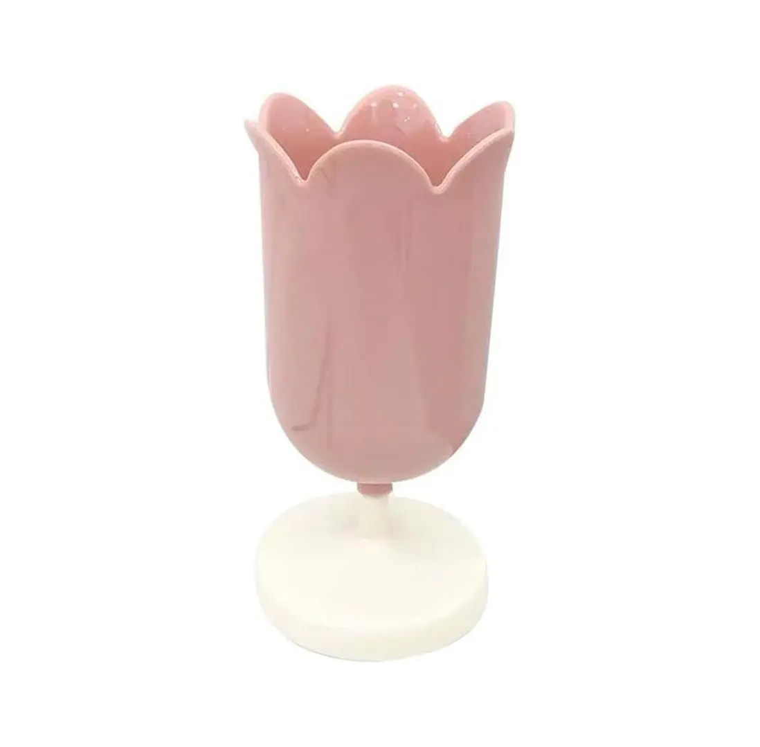 Pink Plastic Tulip Pen Holder Cute Pens Cup for Desk Pen Brush Organizer Office Stationery Supplies Home Decor Desk Supplies Holders and Dispensers(ZS399)