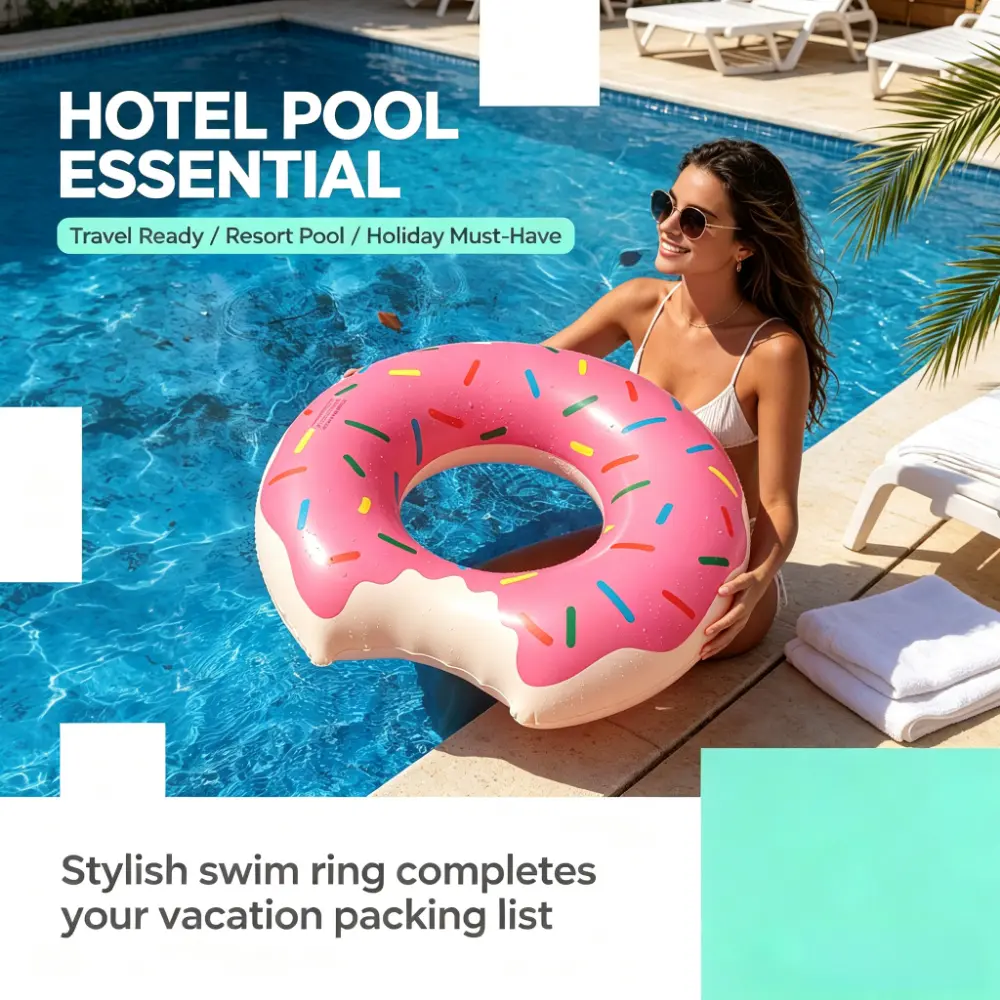 Cute Donut-Shaped Inflatable Swim Ring - Colorful Candy Sprinkles, Icing Detail, Multi-Size, Child-Friendly Mini Options, Deflatable for Easy Packing, Pool Party Water Play Aid, Baking Inspiration Dessert Model, Viral Photo Prop