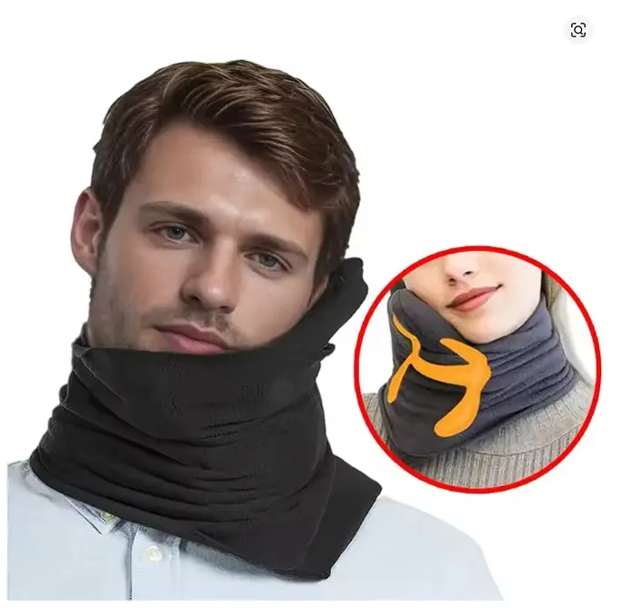 Men's Ergonomic Memory Foam Orthopedic Neck Rest Cushion - Breathable Neck Pain Support, Portable Storage Bag Included for Airplane, Car Use