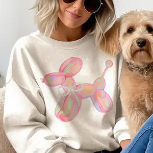 Balloon Dog Coquette Sweatshirt Pink Balloon Poodle Pullover Bow Balloon Dog Sweatshirt Pink Bow Hoodie Girly Pink Balloon Dog Pullover Womens Sweatshirt Casual Cotton