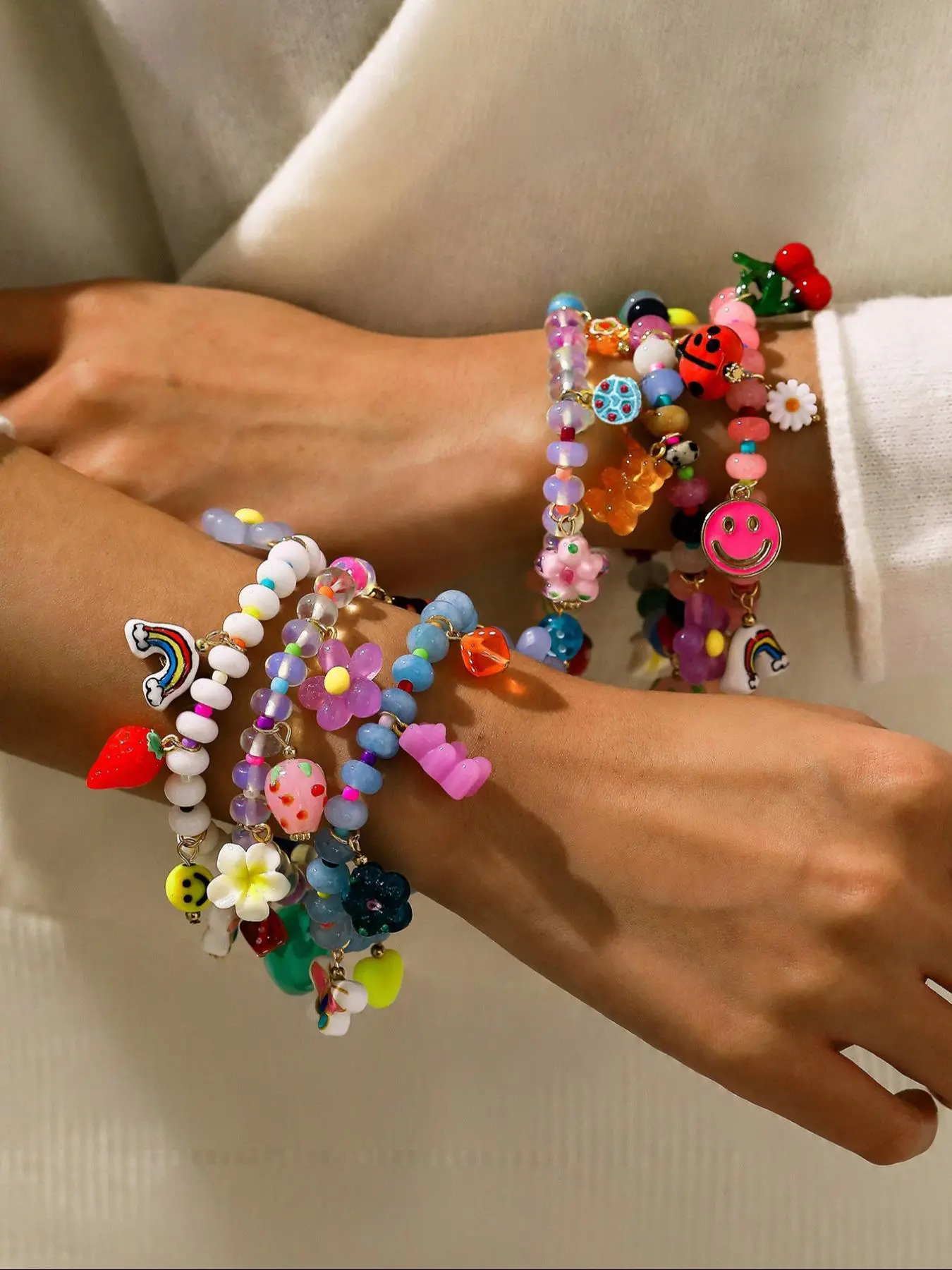 Cute Fruit & Flower Design Beaded Bracelet, Fashionable Beaded Bracelet for Women & Girls, Trendy All-match & Exquisite Matching Bracelet for Birthday Gift, Bead Bracelets